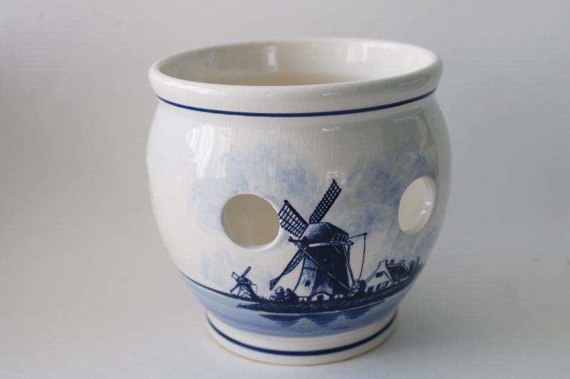 vintage Delft Blauw hand painted pottery Dutch crocus vase bulb planter pot