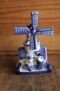 vintage Delft blue and white Dutch windmill, miniature building figurine hand painted in Holland
