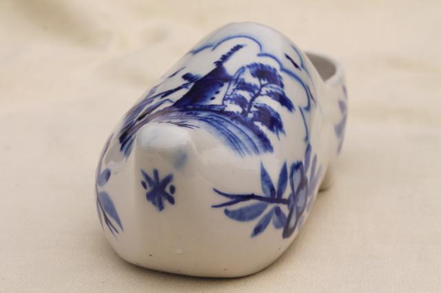 vintage Delft blue & white hand painted Dutch shoe, porcelain planter flower pot