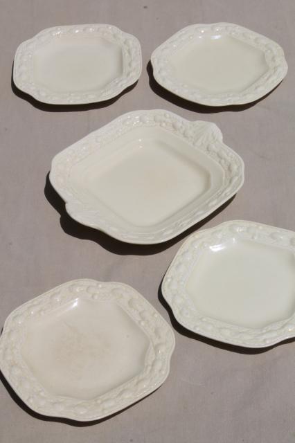 vintage Della Robbia creamware china dessert plates and cake plate Adams - England Titian Ware