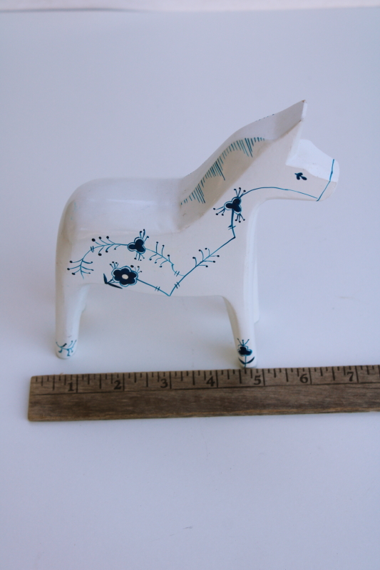 vintage Denmark carved wood Dala horse hand painted blue & white classic Danish Royal Copenhagen pattern