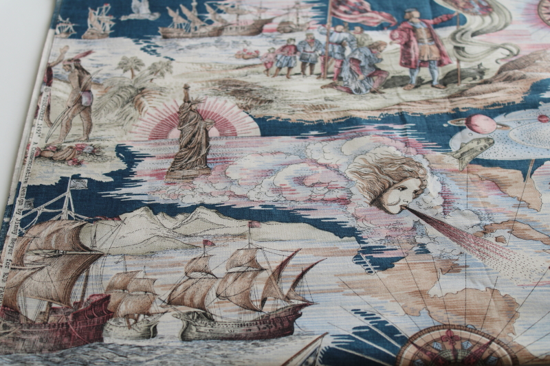 vintage Discovery 1492 Jinny Beyer print cotton fabric multi color historical scenes