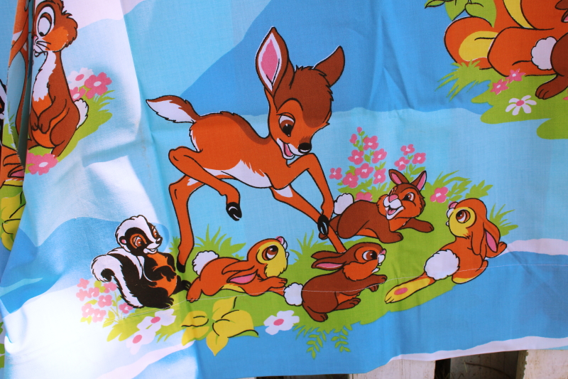 vintage Disney Bambi print poly cotton bed sheet fabric remnants unused material