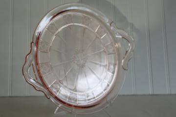 vintage Doric pattern pink depression glass serving tray or handled cake plate
