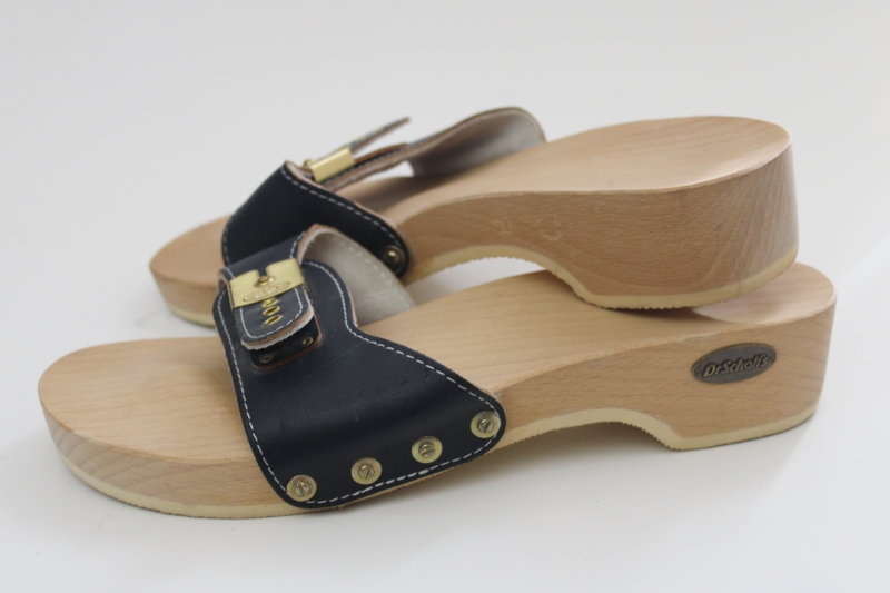 vintage Dr Scholls exercise sandals Austria wood clogs size 10 navy ...