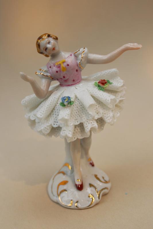 vintage Dresden china lace figurines, ballet dancers marked Germany & Japan