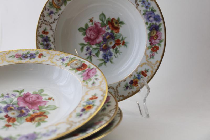 vintage  Dresden multi-colored floral Rosenthal Bavaria china, set of four large soup bowls
