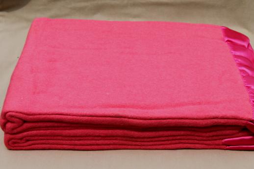 vintage Druid label blanket, cherry pink rayon / cotton / wool plush bed blanket