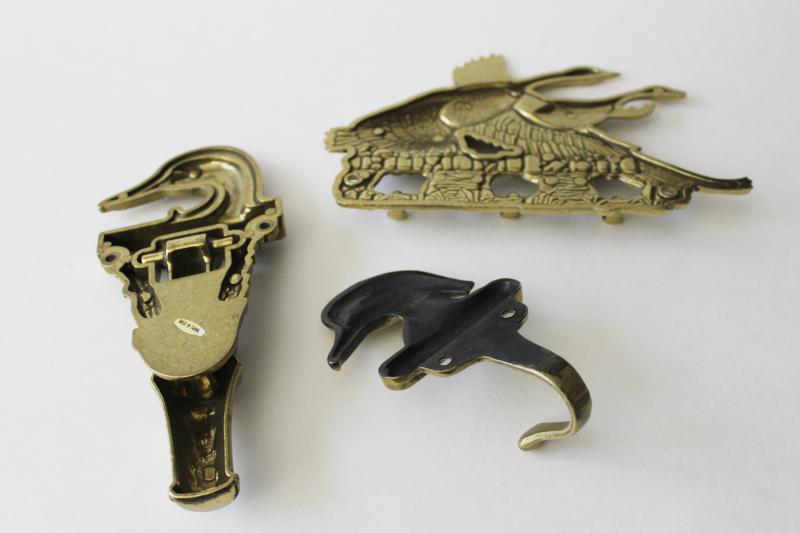 vintage Ducks Unlimited cast brass door knocker, Canada geese & wood duck hooks
