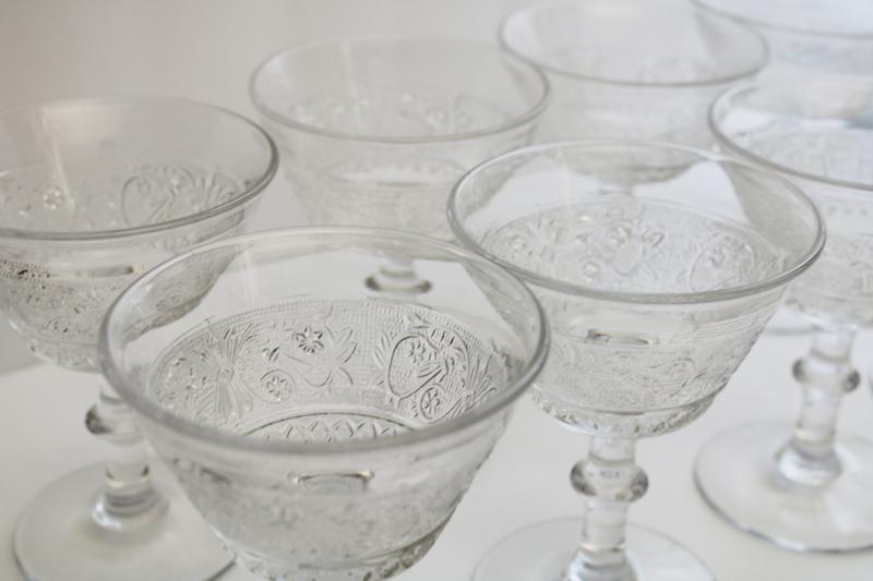 vintage Duncan & Miller sandwich pattern glass cocktail or champagne glasses set of 8