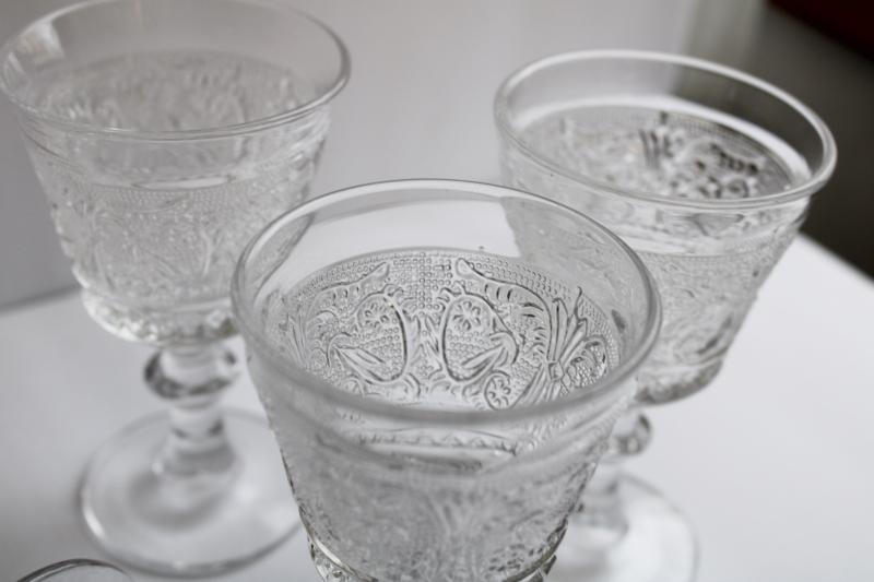 vintage Duncan & Miller sandwich pattern glass wine glasses, set of four goblets