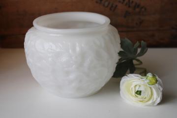 vintage EO Brody milk glass planter pot vase, mod crinkle ice texture glass