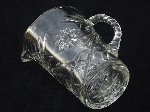 vintage Early American Pres-cut water pitcher, star prescut pattern glass
