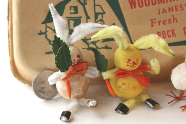 vintage Easter decorations, honeycomb tissue eggs, Japan chenille bunnies & chicks