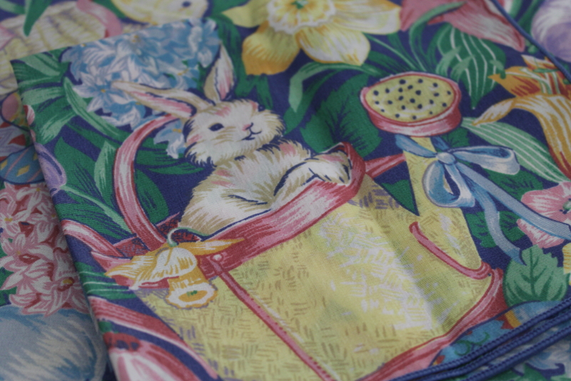 vintage Easter tablecloth  12 napkins, bunnies, baby chicks, eggs baskets spring flowers