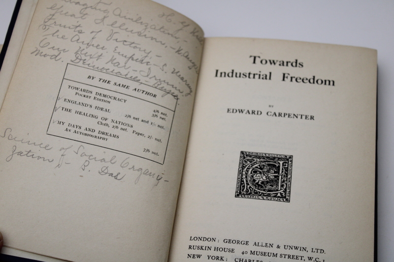 vintage Edward Carpenter titles Towards Democracy, Towards Industrial Freedom blue  red covers