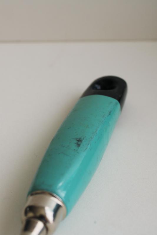 vintage Ekco Kitchamajig aqua & black wood handle slotted spatula