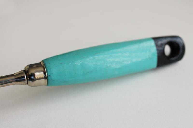 vintage Ekco Kitchamajig aqua & black wood handle slotted spatula