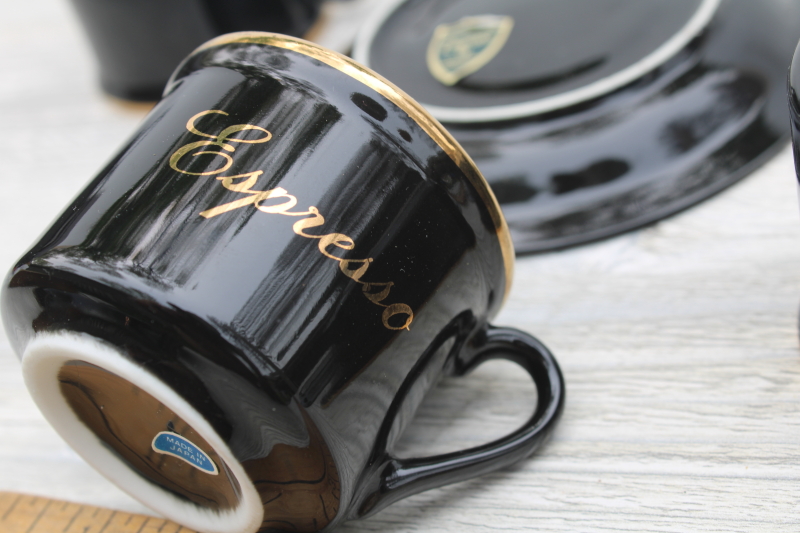vintage Empress Japan coffee set, chic black glaze demitasse cups  saucers for espresso