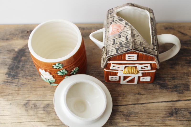 vintage Enesco Japan ceramic Gentleman Farmer barn and silo cream & sugar set