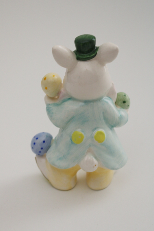 vintage Enesco ceramic Easter bunny w/ eggs figurine Taiwan label 1980s