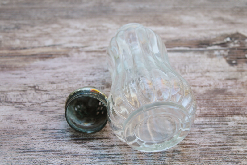 vintage England muffineer, large glass sugar shaker w/ silver plated lid