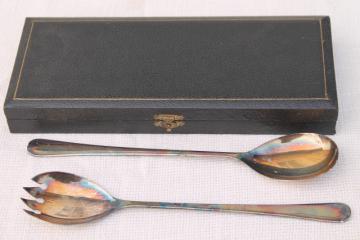 vintage English Sheffield silver plate salad servers spoon & fork in original box 