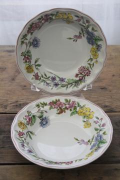 vintage English Spode china Romany soup bowls never used, meadow wildflowers floral