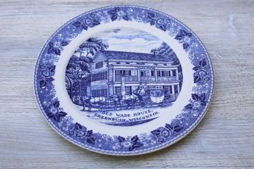 vintage English Staffordshire blue white transferware plate scenic view Old Wade House Greenbush Wisconsin