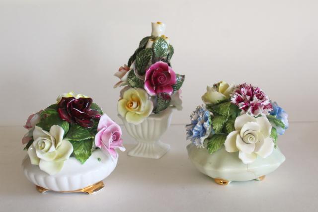 vintage English bone china flowers figurines, Radnor & Dover porcelain bouquets