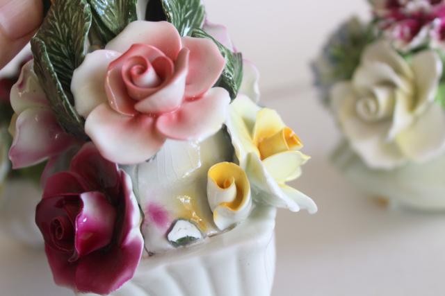 vintage English bone china flowers figurines, Radnor & Dover porcelain bouquets