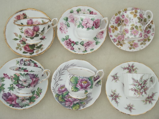 vintage English bone china tea cup & saucer collection, Royal Albert etc.