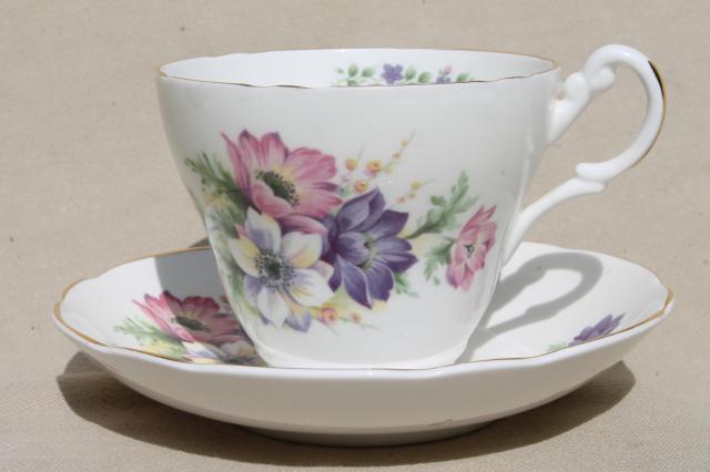 vintage English bone china tea cup & saucer for January birthday snowdrop anemones