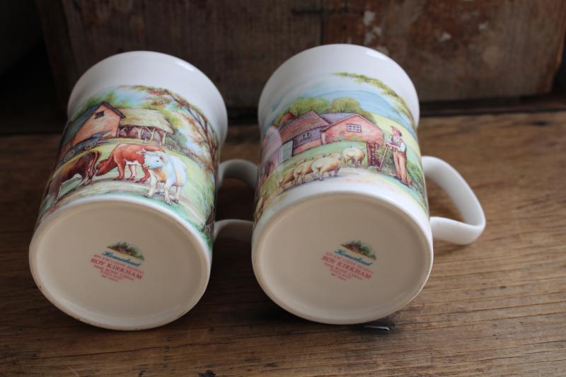 vintage English bone china tea mugs or coffee cups Homestead farm scenes Roy Kirkham