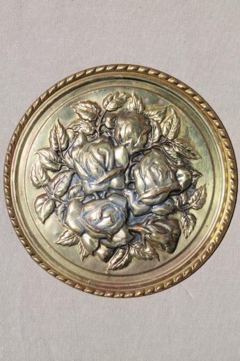 vintage English brass wall art rounds, fruit & flowers for your kitchen
