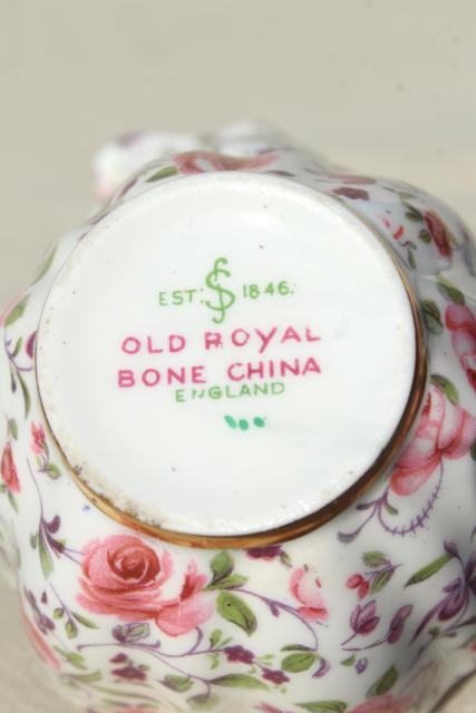vintage English chintz china cream pitcher & sugar bowl, Old Royal England