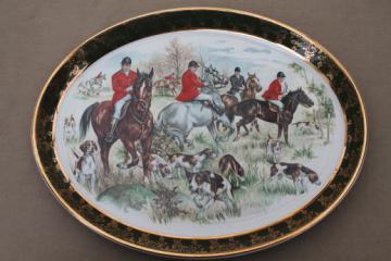 vintage English hunt scene platter, Falcon Ware Weatherby Stafforshire china