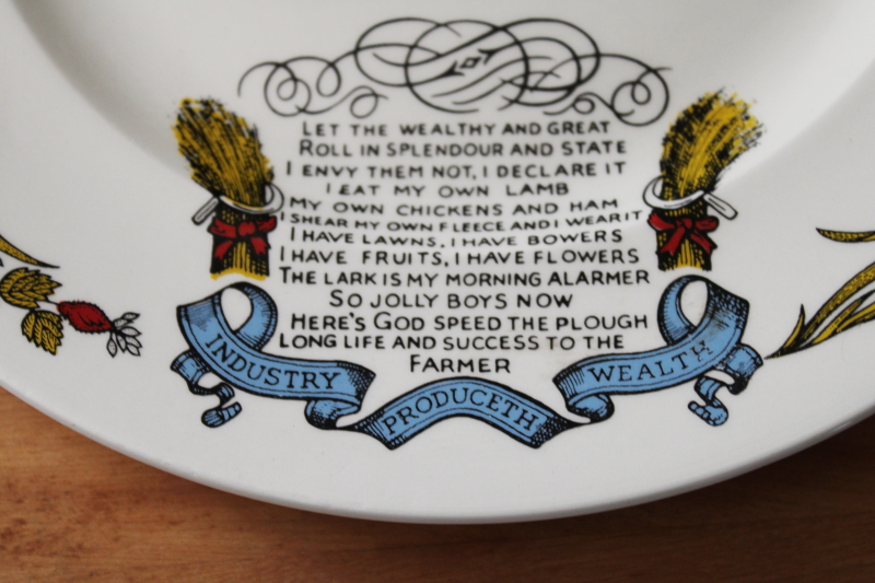 vintage English ironstone china plate w/ farmers motto, God Speed The Plough print