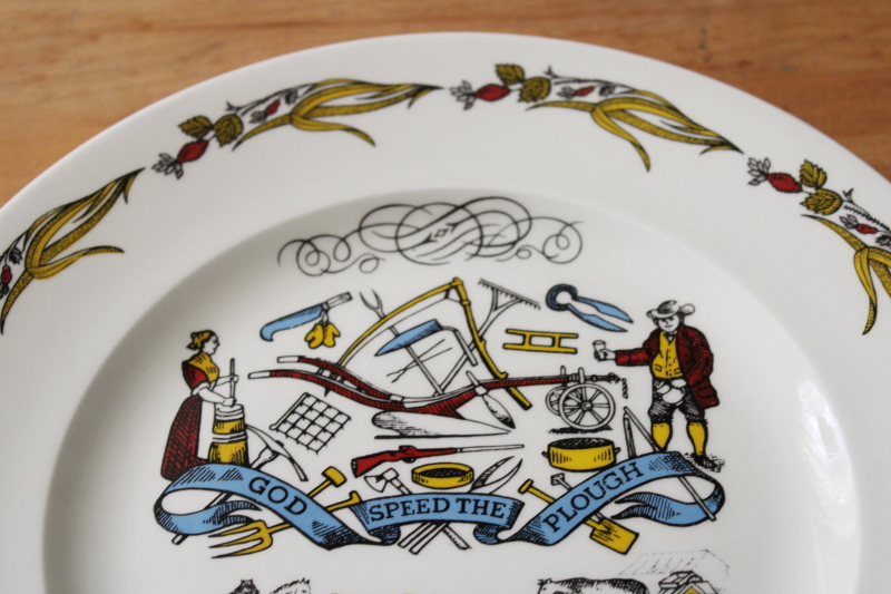 vintage English ironstone china plate w/ farmers motto, God Speed The Plough print