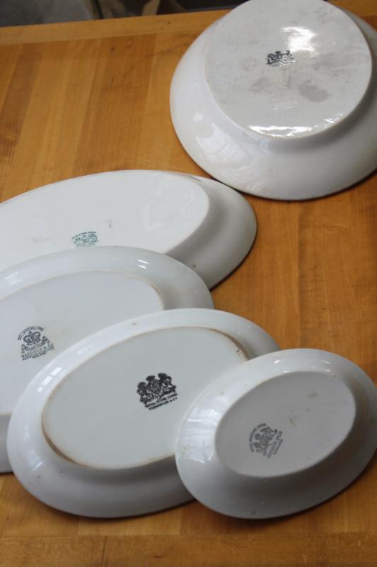 vintage English ironstone heavy white china platters stack big through small