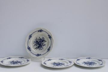 vintage English ironstone plates, shabby stained crazed Dresden floral blue  white china