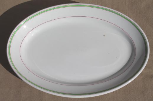 vintage English ironstone restaurant ware platter or tray w/ rose red & jadite green trim