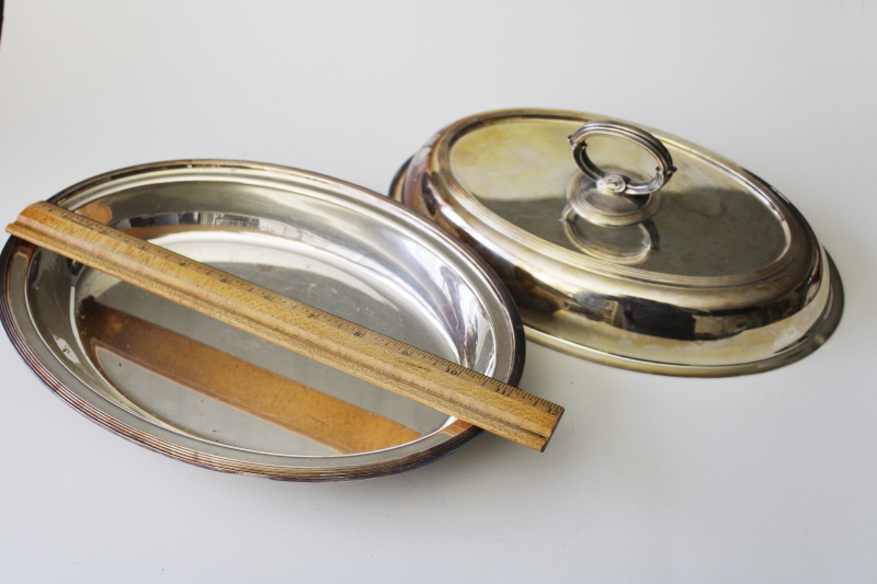 vintage English silver plate buffet server, Kents covered dish converts to two open bowls