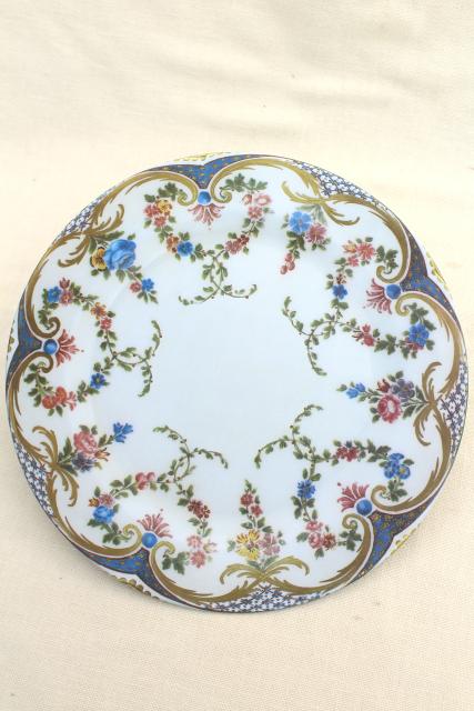 vintage English tin metal plates w/ antique French Sevres china patterns