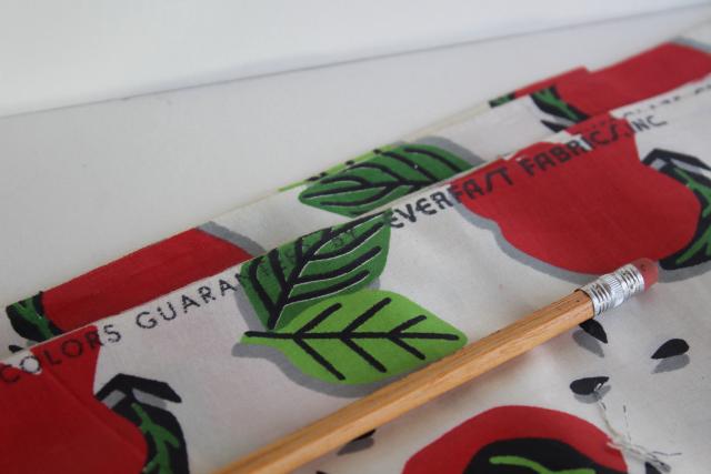 vintage Everglaze cotton chintz fabric, red apples print on white