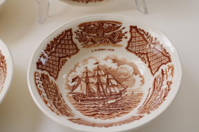 vintage Fair Winds Alfred Meakin china fruit bowls w/ tall ships historic scenes