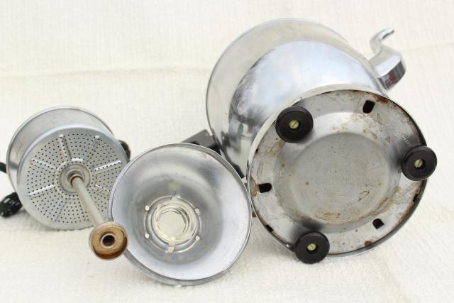 vintage Farberware deco chrome coffee set, electric percolator pot, cream & sugar, serving tray