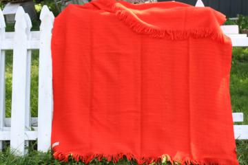 vintage Faribo wool thermal weave blanket or throw, retro orange red tomato color