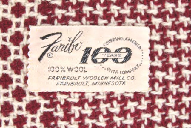 vintage Faribo wool throw blanket lot, primitive brown & cream, barn red