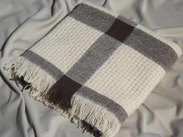 vintage Faribo woven wool throw / camp blanket brown & natural cream wool 